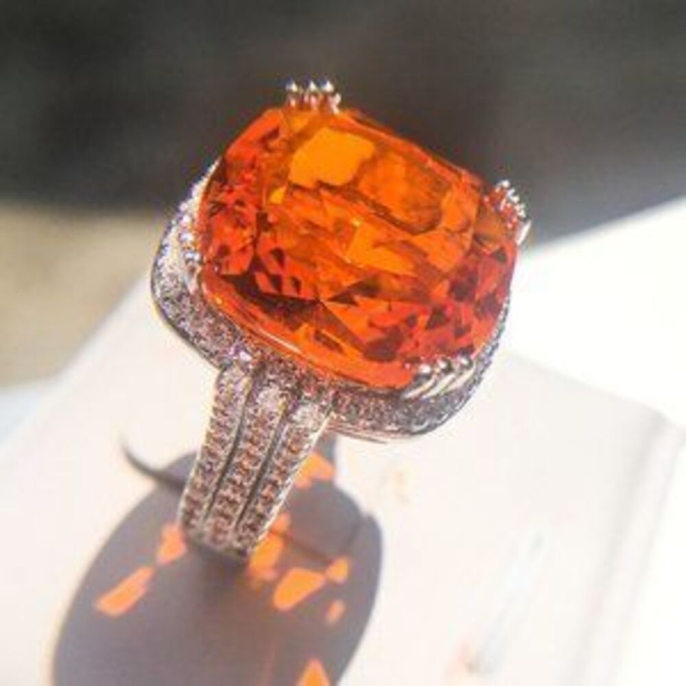 NEW Huge Cushion Fire Orange Sphalerite Halo Ring